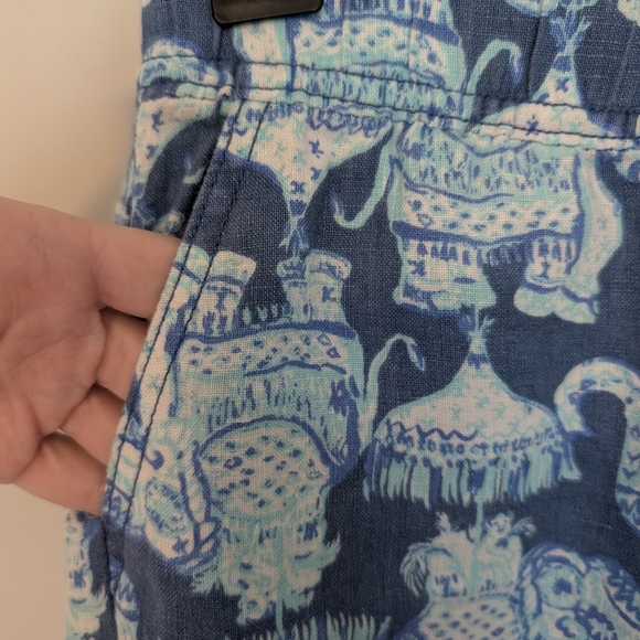 Lilly Pulitzer XS Florita Linen Pant Deep Indigo Elephants Blue White Pull On - Picture 4 of 13